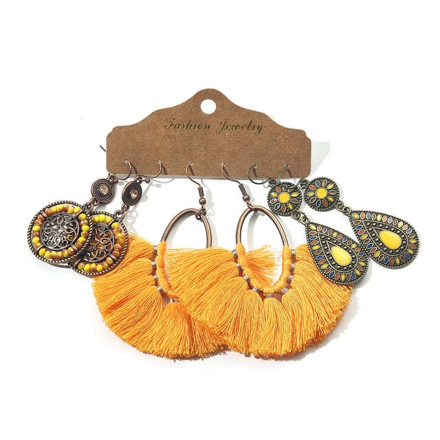 Ethnic Sundry Color Feather Tassel Earrings