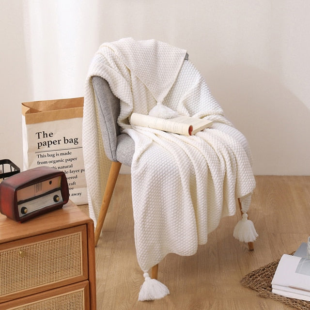 Tassels Knitted Blanket Warm Soft