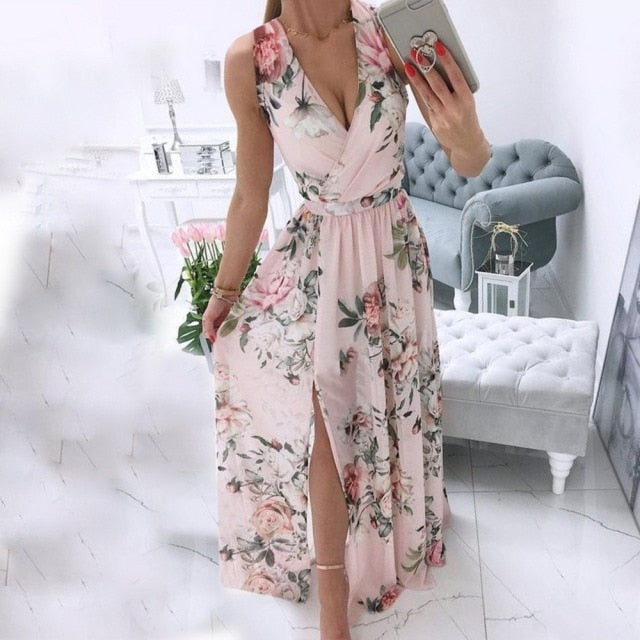 Summer Deep V-Neck Sleeveless Beach Dress