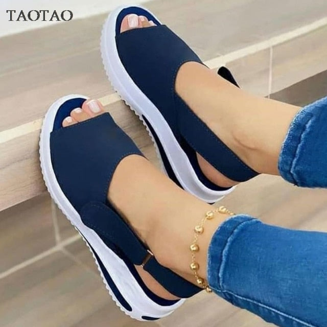 Chunky Heels Ladies Sandals Slip on Buckle Flats