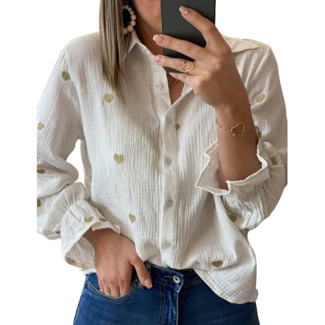 Fashion Casual Turn Down Collar Blouses