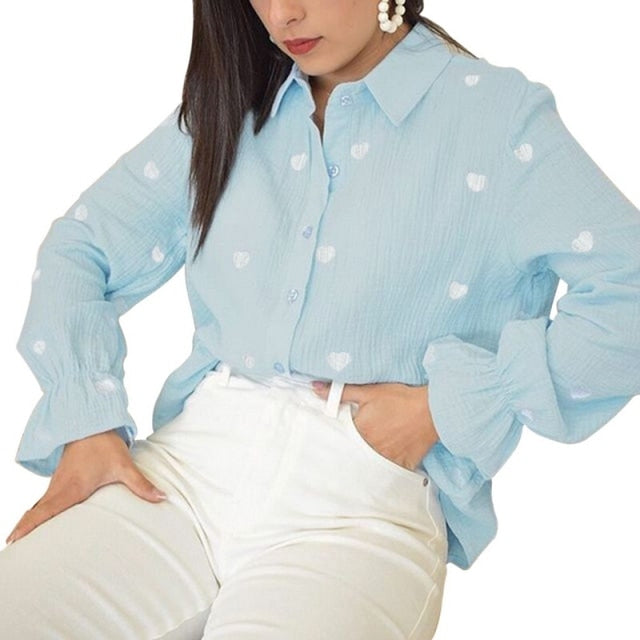 Fashion Casual Turn Down Collar Blouses