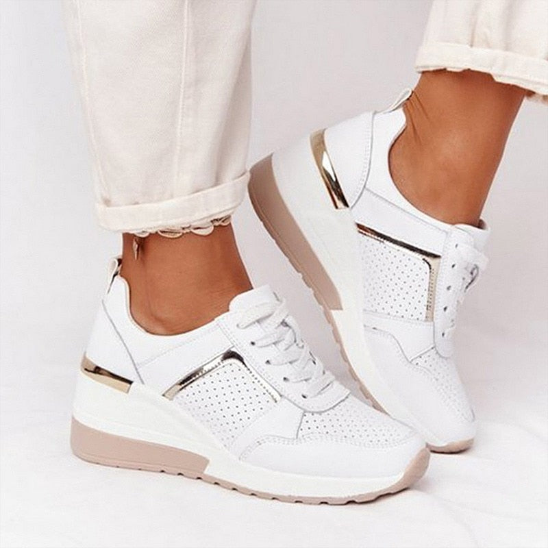 Women Sneakers Lace-Up Wedge Sports Shoes